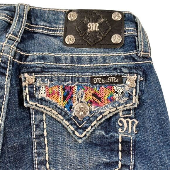 Miss Me JK6364H Girls Size 16 Raw Hem Colorful Sequined Shorts - Picture 5 of 13